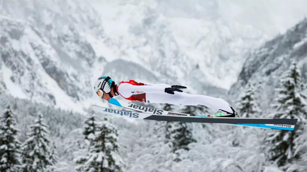 Ratece, Planica.Kvalifikacije za petkovo posamicno tekmo v smucarskih poletih za moske v Planici.Slovenski smucarski skakalec Anze Lanisek.