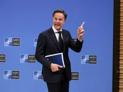 NATO Secretary General Mark Rutte gestures at the end of a press conference to present his 2025 Annual Report, at NATO headquarters in Brussels, Belgium March 26, 2026. REUTERS/Omar Havana