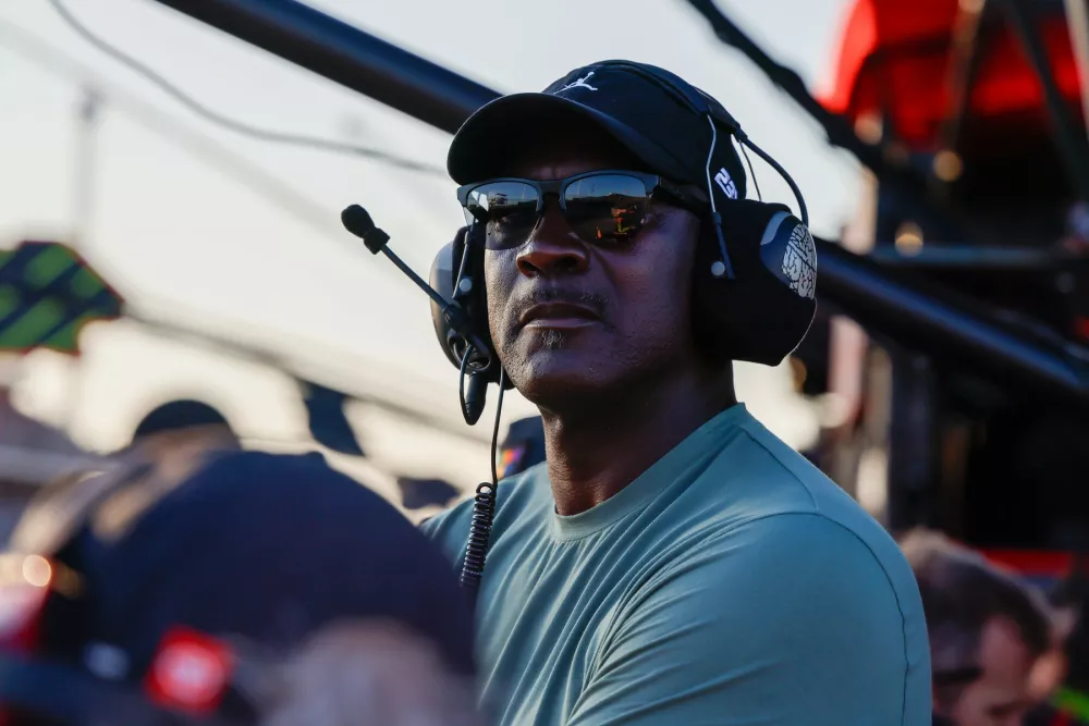 AUSTIN, TX - MARCH 01: Owner Michael Jordan looks at the results as Tyler Reddick (#45 23XI Racing Chumba Casino Toyota) wins the NASCAR CUP DuraMax Texas Grand Prix on March 01, 2026 at the Circuit of the Americas in Austin, TX.,Image: 1079455039, License: Rights-managed, Restrictions:, Model Release: no / Foto: Adam Davis/icon Sportswire
