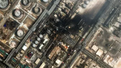 This satellite image provided by Vantor shows damage after a drone attack at Ras Tanura oil refinery, in Saudi Arabia, Monday, March 2, 2026. (Satellite image ©2026 Vantor via AP)