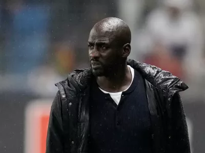 FILE - Ghana's head coach Otto Addo gestures during the international friendly soccer match between Brazil and Ghana in Le Havre, western France, on Sept. 23, 2022. (AP Photo/Christophe Ena, File)