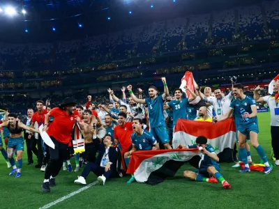 Soccer Football - FIFA World Cup - Inter-Confederation Playoffs - Final - Iraq v Bolivia - Estadio Monterrey, Monterrey, Mexico - March 31, 2026 Iraq players celebrate after qualifying for FIFA World Cup REUTERS/Raquel Cunha