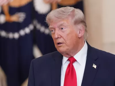 President Donald Trump pauses after speaking about the Iran war from the Cross Hall of the White House on Wednesday, April 1, 2026, in Washington. (AP Photo/Alex Brandon, Pool)