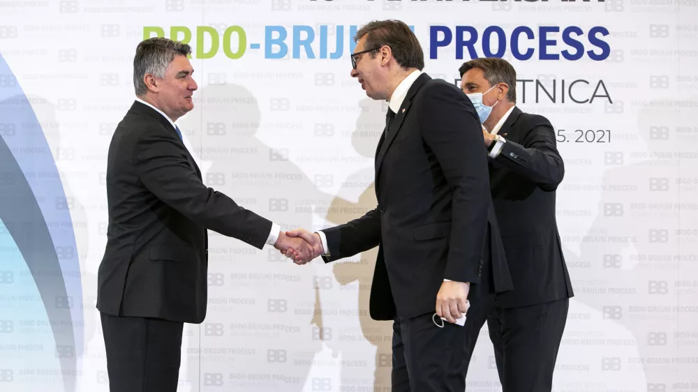 hrva&scaron;ki predsednik Zoran Milanović, predsednik republike Borut Pahor, predsednik Srbije Aleksandar Vučić- 17.05.2021 &ndash; Brdo pri Kranju &ndash; Vrh voditeljev procesa Brdo-Brioni ob 10. obletnici pobude &ndash; srečanje predsednikov držav zahodnega Balkana,//FOTO. Matjaž Ru&scaron;t