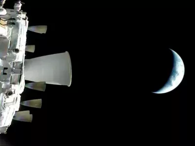 In this photo provided by NASA, a view of the Earth from NASA's Orion spacecraft as it orbits above the planet during the Artemis II test flight, on Thursday, April 2, 2026. (NASA via AP)