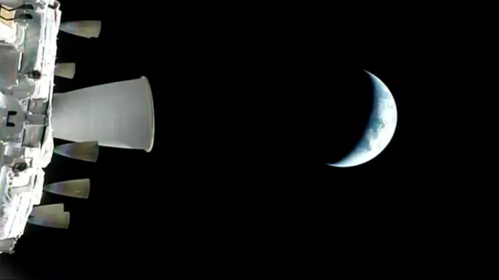 In this photo provided by NASA, a view of the Earth from NASA's Orion spacecraft as it orbits above the planet during the Artemis II test flight, on Thursday, April 2, 2026. (NASA via AP)