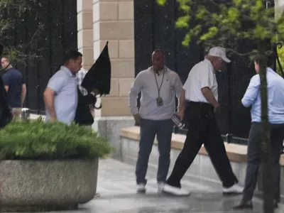 President Donald Trump arrives at the White House after visiting Trump National Golf Club, Sunday, April 5, 2025, in Washington. (AP Photo/Julia Demaree Nikhinson)