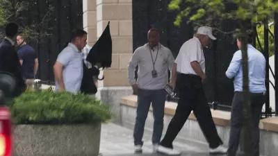 President Donald Trump arrives at the White House after visiting Trump National Golf Club, Sunday, April 5, 2025, in Washington. (AP Photo/Julia Demaree Nikhinson)