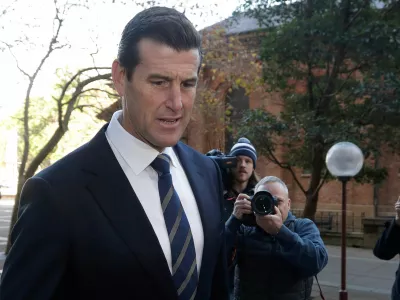 FILE - Ben Roberts-Smith arrives at the Federal Court in Sydney, Australia, on June 9, 2021. (AP Photo/Rick Rycroft, File)