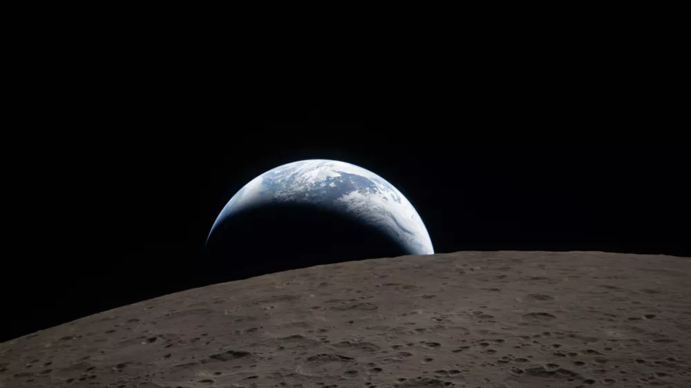 In this image provided by NASA, The Artemis II crew captured this view of an Earthset on Monday, April 6, 2026, as they flew around the Moon. (NASA via AP)