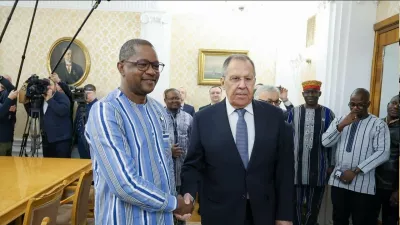 Russian Foreign Minister Sergey Lavrov meets with his Burkinabe counterpart, Karamoko Jean-Marie Traoré, in Moscow, and emphasizes strengthening security and military cooperation and supporting stability in the Sahel region of Africa. In Moscow, Russia, February 12, 2026.Russian Foreign Minister Sergey Lavrov meets with his Burkinabe counterpart, Karamoko Jean-Marie Traoré, in Moscow,, Russia, Russian Federation - 12 Feb 2026,Image: 1076652908, License: Rights-managed, Restrictions:, Model Release: no