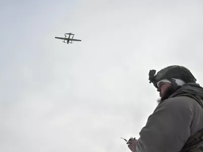A member of the National Police Special Purpose Battalion of Zaporizhzhia region launches a Gara combat drone before flying over positions of Russian troops, amid Russia's attack on Ukraine, near the frontline town of Pokrovsk in Donetsk region, Ukraine January 23, 2026. REUTERS/Stringer