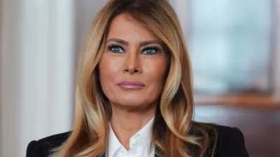 First lady Melania Trump listens as she meets with freed American-Israeli hostage Keith Siegel and his wife Aviva at the White House, Wednesday, Feb. 4, 2026, in Washington. (AP Photo/Evan Vucci)