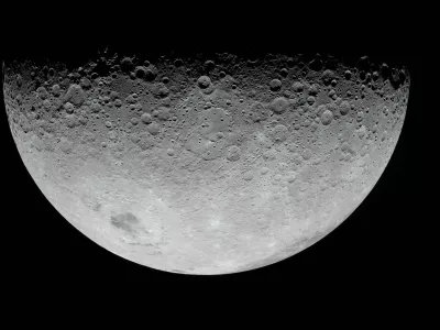 In this image provided by NASA, the Artemis II crew photographed the Moon's crater on Monday, April 6, 2026. (NASA via AP)