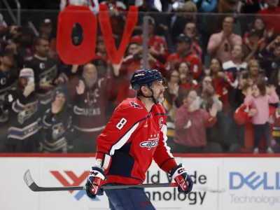 Apr 12, 2026; Washington, District of Columbia, USA; Washington Capitals left wing Alex Ovechkin (8) skates off the ice after the Capitals' game against the Pittsburgh Penguins at Capital One Arena. Mandatory Credit: Geoff Burke-Imagn Images