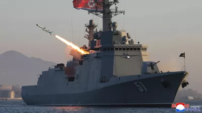 A missile is fired during a test-fire of strategic cruise missiles and anti-warship missiles from the destroyer Choe Hyon, North Korea, April 12, 2026, in this photo released by North Korea's Korean Central News Agency (KCNA), April 14, 2026. KCNA via REUTERS ATTENTION EDITORS - THIS IMAGE WAS PROVIDED BY A THIRD PARTY. REUTERS IS UNABLE TO INDEPENDENTLY VERIFY THIS IMAGE. NO THIRD PARTY SALES. SOUTH KOREA OUT. NO COMMERCIAL OR EDITORIAL SALES IN SOUTH KOREA.   TPX IMAGES OF THE DAY