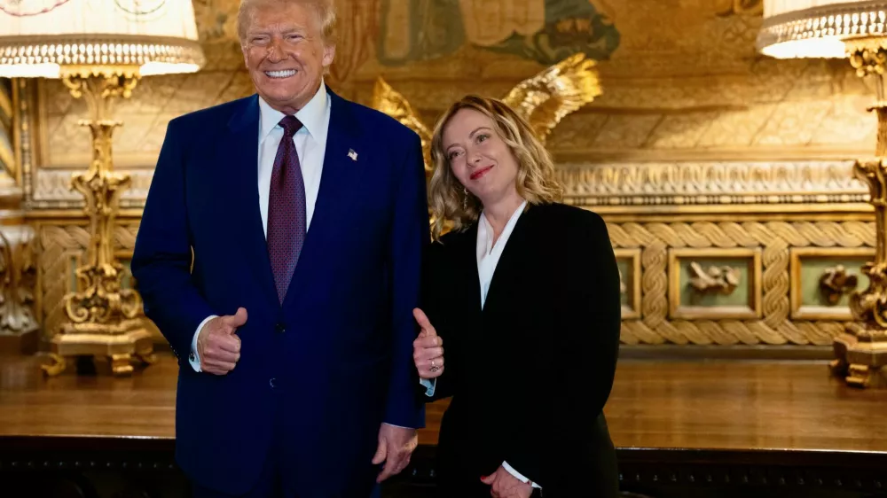 U.S. President-elect Donald Trump meets with Italian Prime Minister Giorgia Meloni at Mar-a-Lago in Palm Beach, Florida, U.S. January 4, 2025. Italian Government/Handout via REUTERS THIS IMAGE HAS BEEN SUPPLIED BY A THIRD PARTY. NO RESALES. NO ARCHIVES. MANDATORY CREDIT.