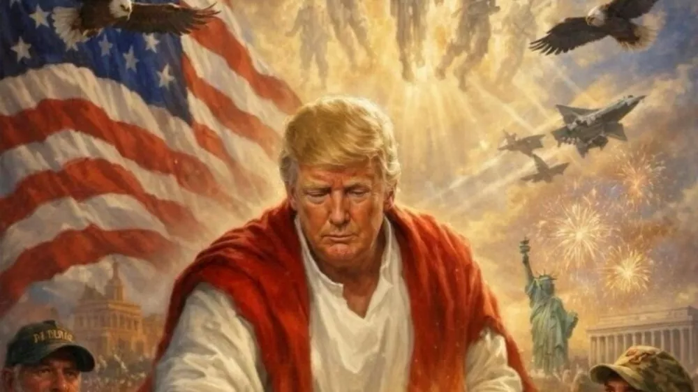 A post on U.S. President Donald Trump's Truth Social account depicts an AI-generated image of himself apparently as Jesus posted on April 12, 2026. &nbsp;@realDonaldTrump/Truth Social/Handout via REUTERS THIS AI-GENERATED IMAGE HAS BEEN SUPPLIED BY A THIRD PARTY. IT IS DISTRIBUTED, EXACTLY AS RECEIVED BY REUTERS, AS A SERVICE TO CLIENT