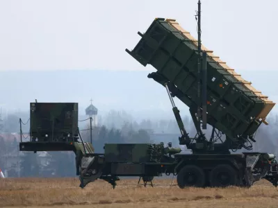 FILE PHOTO: A U.S. Army MIM-104 Patriot, a surface-to-air missile (SAM) system launcher is pictured at Rzeszow-Jasionka airport, Poland, March 16, 2022.  REUTERS/Fabrizio Bensch/File Photo