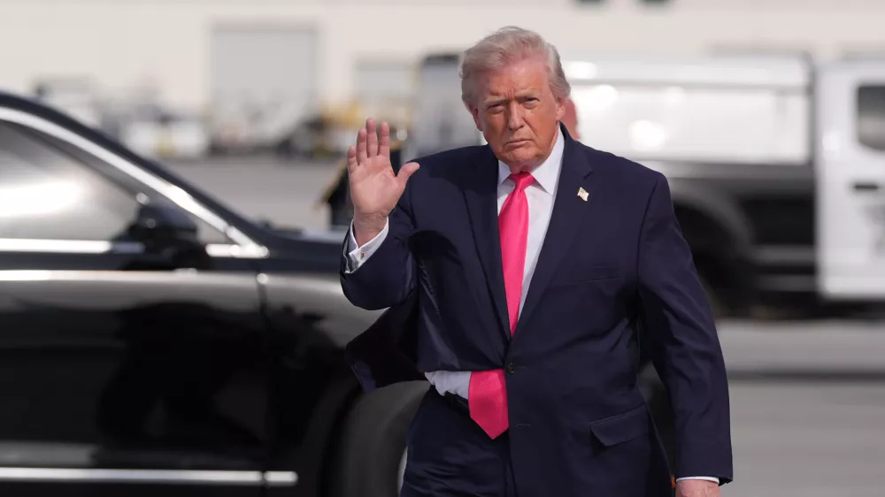 President Donald Trump arrives on Air Force One, Thursday, April 16, 2026, at Harry Reid International Airport in Las Vegas. (AP Photo/Alex Brandon)