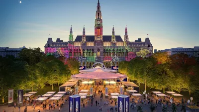 So wird das "Eurovision Village" am Rathausplatz aussehen. Tausende Fans k&ouml;nnen hier kostenlos die Finalshows und das Rahmenprogramm zum Eurovision Song Contest im Mai in Wien kostenlos verfolgen und beim internationalen Musik-Fest mitfeiern.