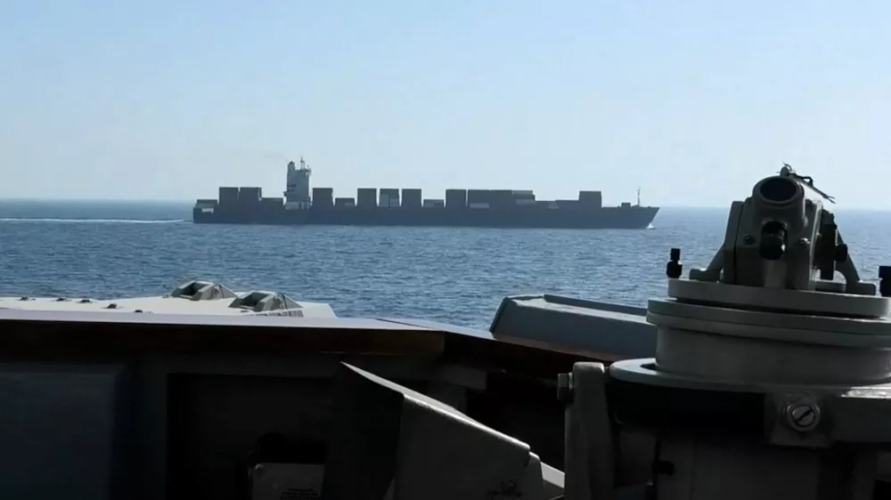 A view of Iranian-flagged cargo ship M/V Touska as the U.S. Navy Arleigh Burke-class Aegis guided missile destroyer USS Spruance conducts its interception in a location given as the north Arabian Sea, in this screen capture from a video released April 19, 2026. CENTCOM/Handout via REUTERS  THIS IMAGE HAS BEEN SUPPLIED BY A THIRD PARTY. THIS IMAGE WAS PROCESSED BY REUTERS TO ENHANCE QUALITY, AN UNPROCESSED VERSION HAS BEEN PROVIDED SEPARATELY. VERIFICATION -Identity of the ship confirmed as Touska by shape which matched file imagery of the vessel. -Exact date not verified but no older version found posted online before April 19. -Vessel tracking data showed the most recent location of Touska near the Gulf of Oman on April 19.