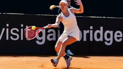 Veronika Erjavec (SLO) in action in her Women's Singles match against Kaitlin Quevedo (ESP) during Day 2 at the 2026 Billie Jean King Cup by Gainbridge Qualifier between Slovenia and Spain at TC Portoroz, on April 11, 2026 in Portoroz / Portorose, Slovenia. Photo by Vid Ponikvar