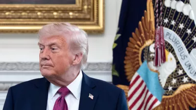 President Donald Trump departs after speaking at an event for NCAA national champions in the State Dining Room of the White House, Tuesday, April 21, 2026, in Washington. (AP Photo/Alex Brandon)