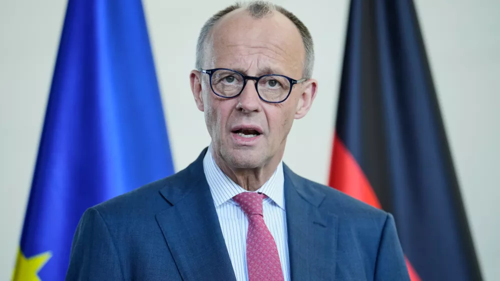 German Chancellor Friedrich Merz speaks during a joint press conference with Federal Minister of Health Nina Warken after the cabinet meeting at the chancellery in Berlin, Germany, Wednesday, April 29, 2026. (AP Photo/Ebrahim Noroozi)