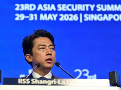 Shinjiro Koizumi, Japan's defence minister, speaks at the Shangri-La Dialogue security summit in Singapore, May 31, 2026. REUTERS/Caroline Chia