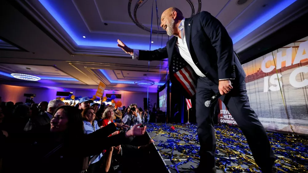 California Republican gubernatorial candidate Steve Hilton reacts during his campaign watch party in Huntington Beach, California, U.S. June 2, 2026.  REUTERS/Mike Blake
