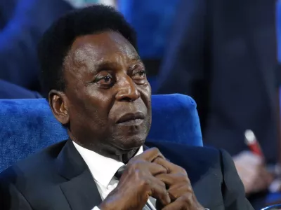 FILE - Brazilian Pele attends the 2018 soccer World Cup draw at the Kremlin in Moscow, Dec. 1, 2017. Pele was hospitalized once more in Sao Paulo to continue his colon tumor treatment. Hospital Albert Einstein said in a statement on Wednesday, Dec. 8, 2021, that the 81-year-old soccer legend is &acirc;&euro;śstable and expected to be released in the next few days.&acirc;&euro;ť (AP Photo/Alexander Zemlianichenko, File)