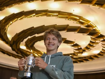 žiga &scaron;e&scaron;ko - novinarska konferenca zmagovalca mladinskega grand slama v Avstraliji Žige &Scaron;e&scaron;ka. foto luka cjuha
