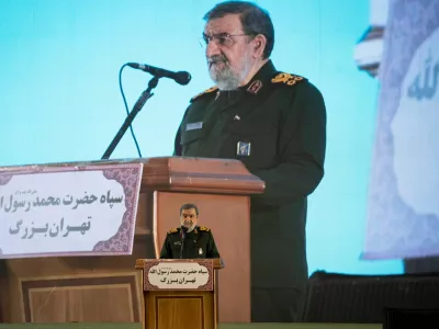 Mohsen Rezaee, Iranian politician and IRGC General, speaks during a ceremony in Tehran, Iran, on May 24, 2026.Mohsen Rezaee, Iranian Politician And IRGC General, Tehran - 24 May 2026,Image: 1105709838, License: Rights-managed, Restrictions:, Model Release: no 