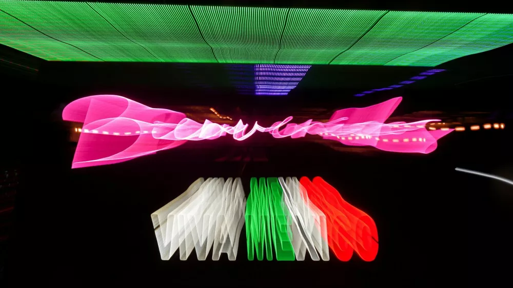 A neon sign reading "Welcome, long live Mexico" is displayed in a bar downtown, as the Iranian national soccer team is set to establish its base camp for the FIFA World Cup 2026 in Tijuana after Mexico's President Claudia Sheinbaum agreed to host the squad, following reports that the U.S. government did not want Iran to remain at its original base in Arizona during the tournament, in Tijuana, Mexico, June 2, 2026. REUTERS/Victor Medina