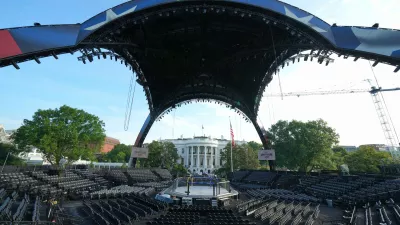 The arena for the UFC Freedom 250 fights on the South Lawn of the White House is photographed Thursday, June 11, 2026, in Washington. (AP Photo/Alex Brandon)