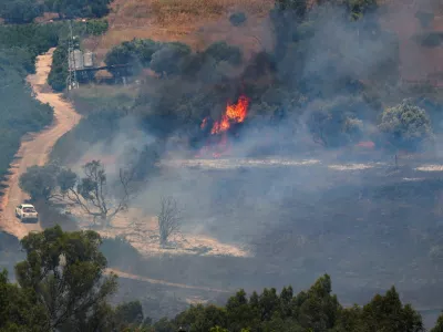 A fire blazes on the Israeli side of the Israel-Lebanon border following attacks from Lebanon, amid cross-border hostilities between&nbsp;Hezbollah&nbsp;and Israeli forces, in northern Israel June 18, 2024. REUTERS/Ayal Margolin ISRAEL OUT. NO COMMERCIAL OR EDITORIAL SALES IN ISRAEL