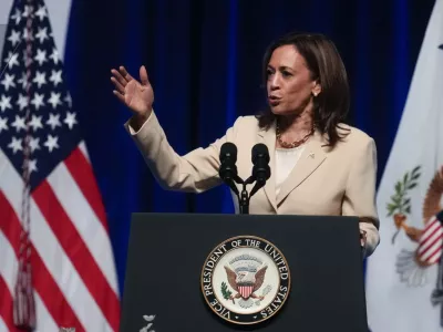 Vice President Kamala Harris speaks during the Zeta Phi Beta Sorority, Inc.'s Grand Boul&eacute;, Wednesday, July 24, 2024, in Indianapolis. (AP Photo/Darron Cummings)