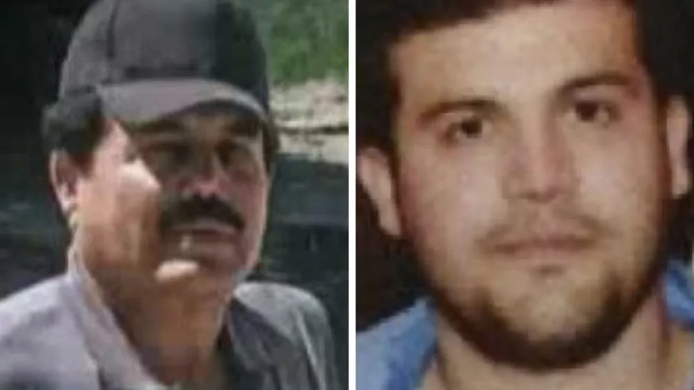 This combo of images provided by the U.S. Department of State show Ismael "El Mayo" Zambada, a historic leader of Mexico's Sinaloa cartel, left, and Joaqu&iacute;n Guzm&aacute;n L&oacute;pez, a son of another infamous cartel leader, after they were arrested by U.S. authorities in Texas, the U.S. Justice Department said Thursday, July 25, 2024. (U.S. Department of State via AP)