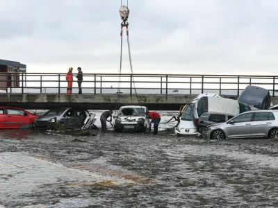 08 November 2024, Spain, Cadaques: Municipality workers with construction vehicles start debris removal works after heavy rains cause flash floods. Photo: Gl&ograve;ria S&aacute;nchez/EUROPA PRESS/dpa