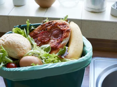 Fresh Food Waste In Recycling Bin At Home