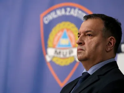 Hrvaska, Zagreb.<br>Novinarska konferenca hrvaske civilne zascite o aktualnem dogajanju glede koronavirusa na Hrvaskem.<br>Hrvaski minister za zdravstvo Vili Beros.